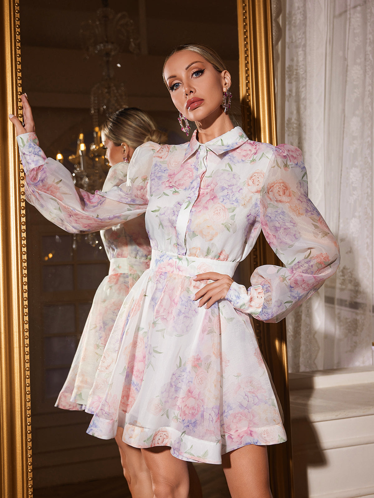 Alecto Long Sleeve Floral Mini Dress