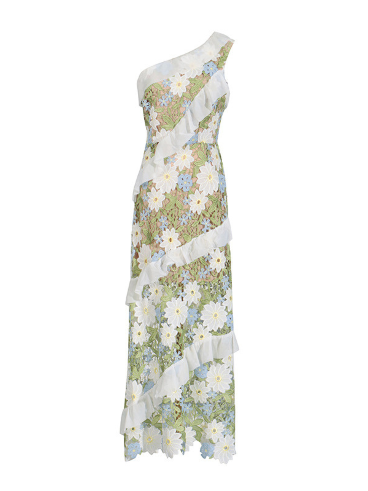 Aliona One Shoulder Flower Embroidered Maxi Dress