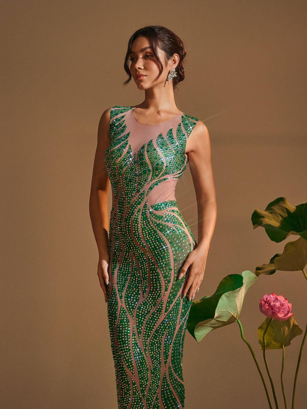 Model wearing the Anabia Maxi Dress in a beautiful outdoor setting, emphasizing its stylish and chic look for special occasions.
