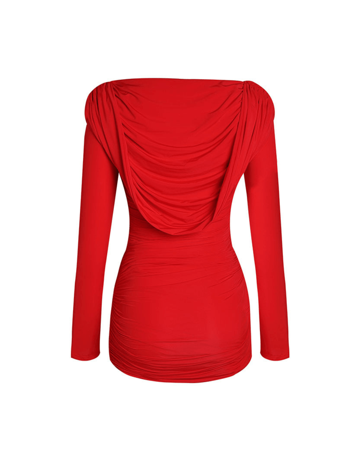 Arina Long Sleeve Plunge Mini Dress in red, featuring a plunging neckline and slim fit design, perfect for evening events.
