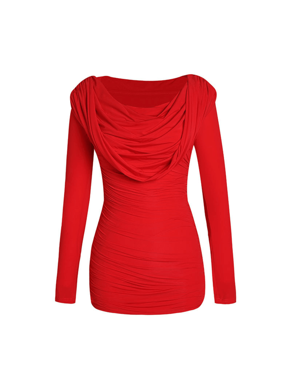 Arina Long Sleeve Plunge Mini Dress in red, featuring a plunging neckline and slim fit design, perfect for evening events.