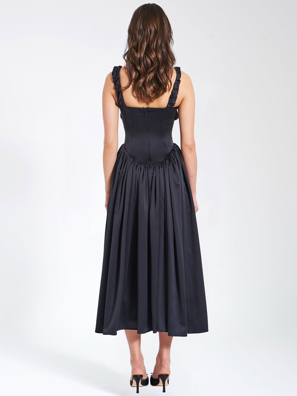 Riola Egg White Satin Drop Waist Maxi Sundress
