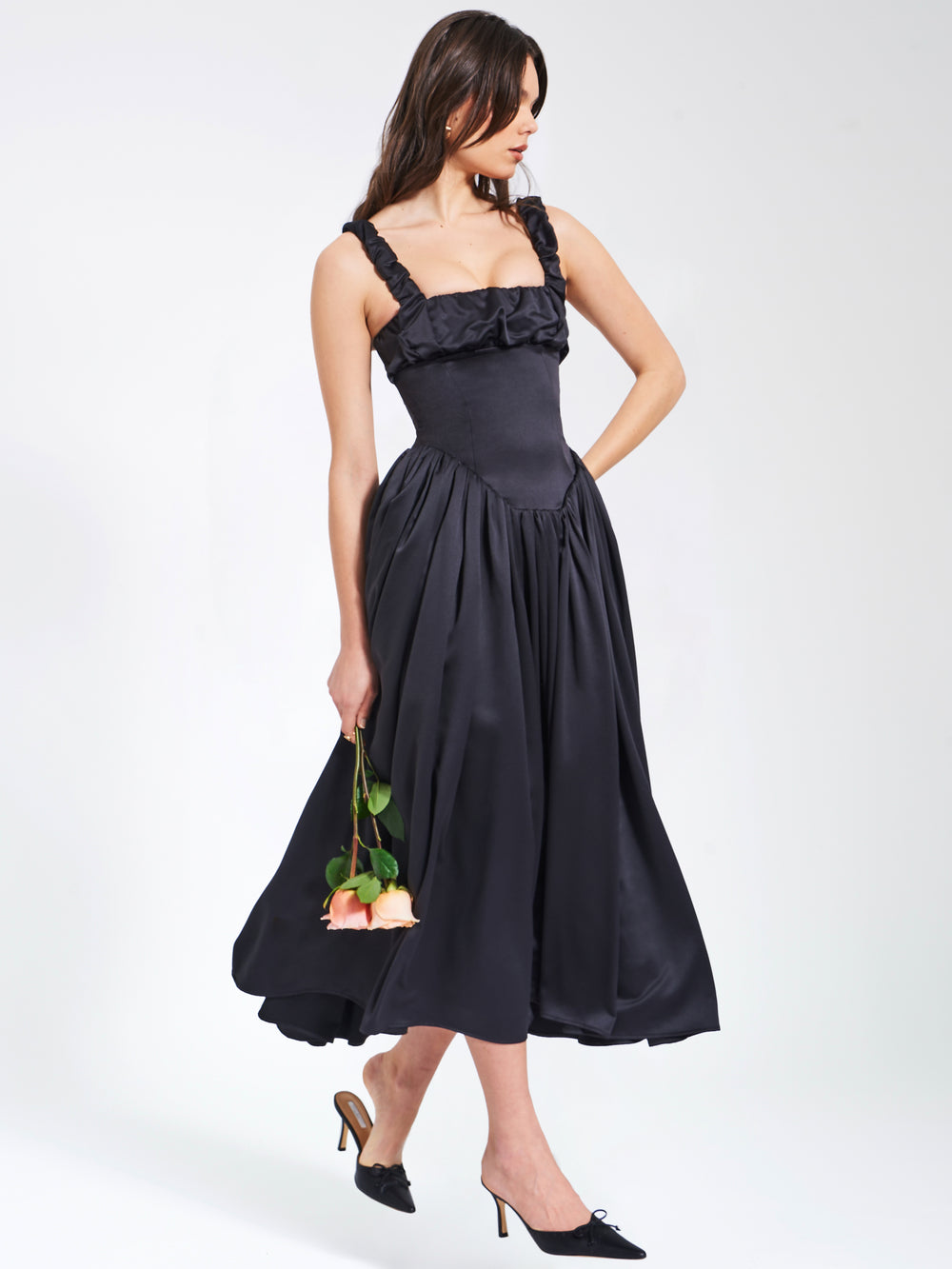 Riola Egg White Satin Drop Waist Maxi Sundress