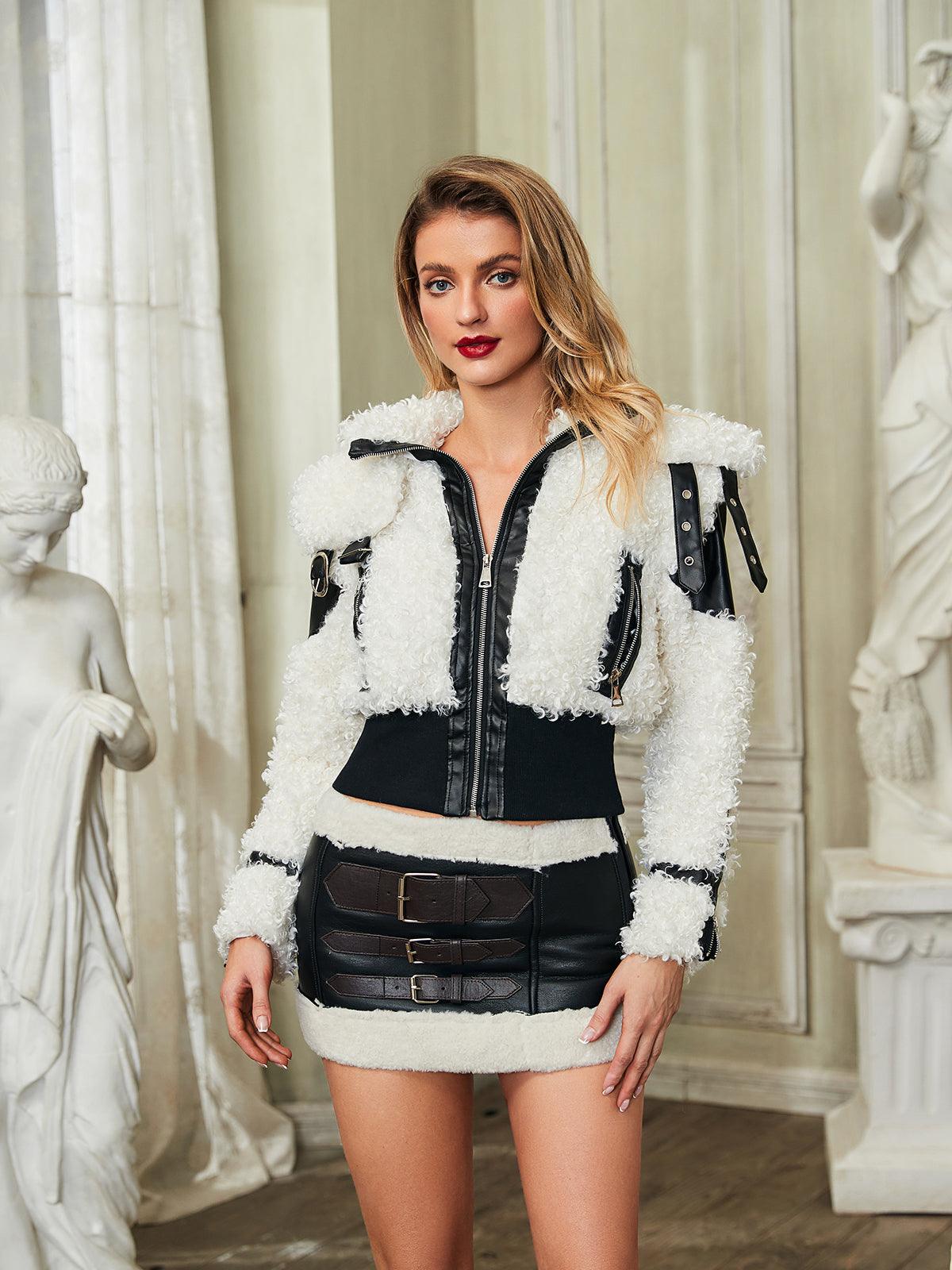 Atalanta Faux Fur Leather Jacket in black, perfect for stylish outings and winter wear.