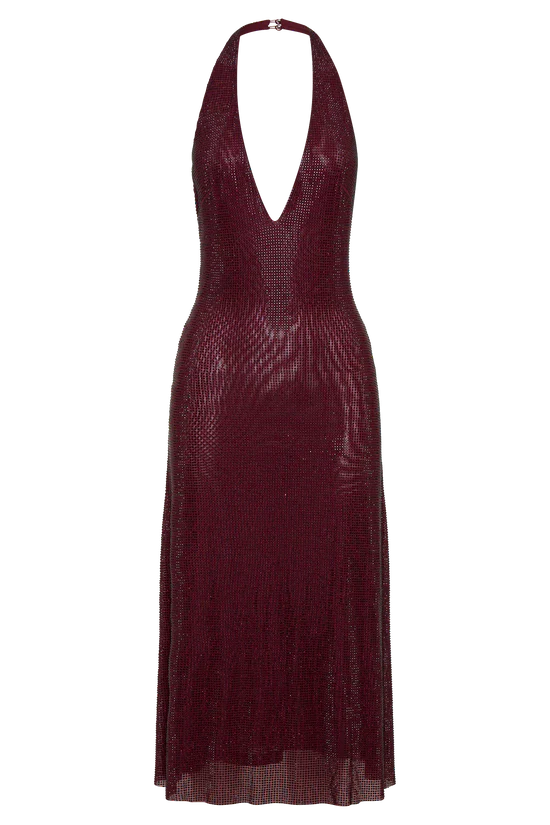 Allure Sparkling Midi party Dress -Purplish red