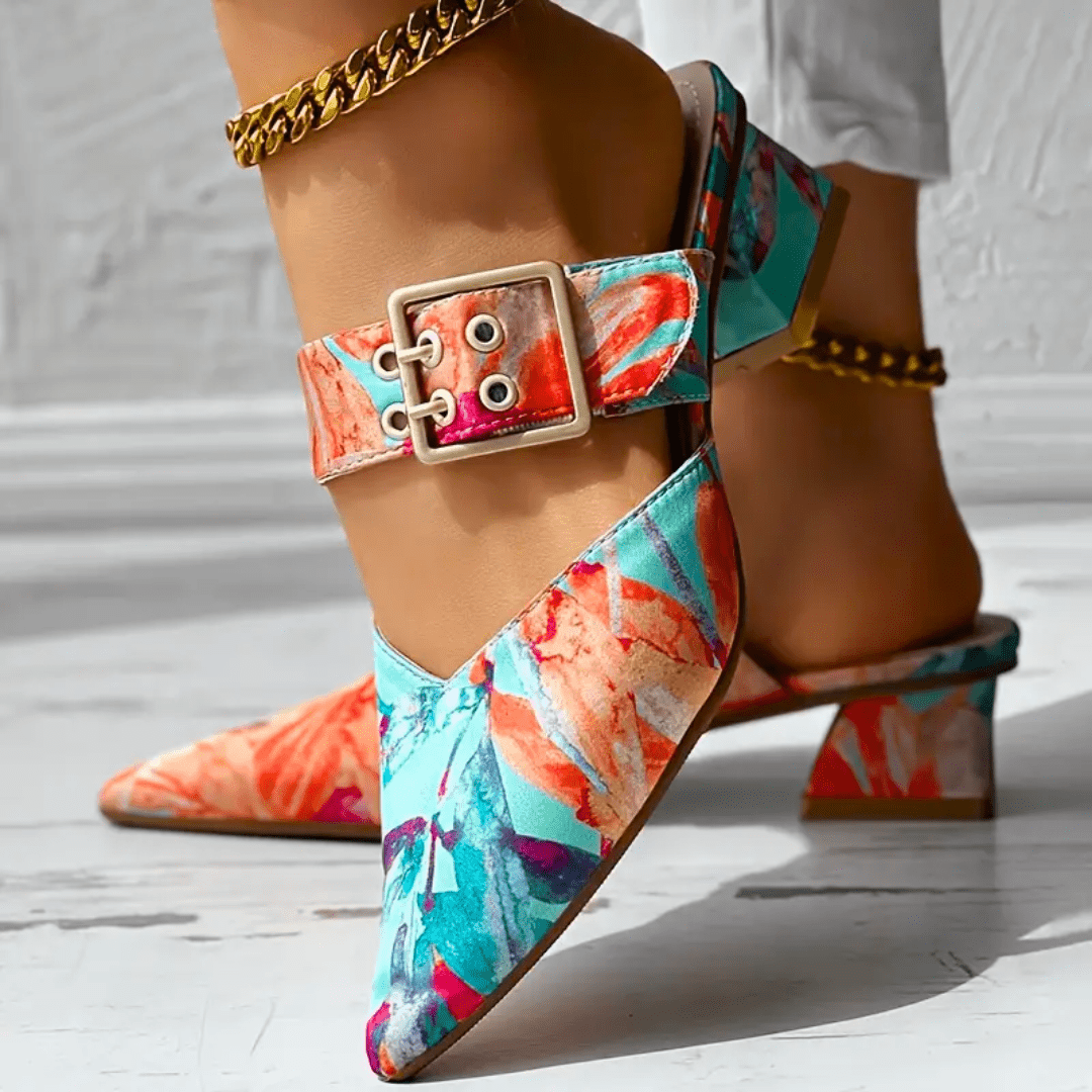 Joan - Buckle Block Heel Mules