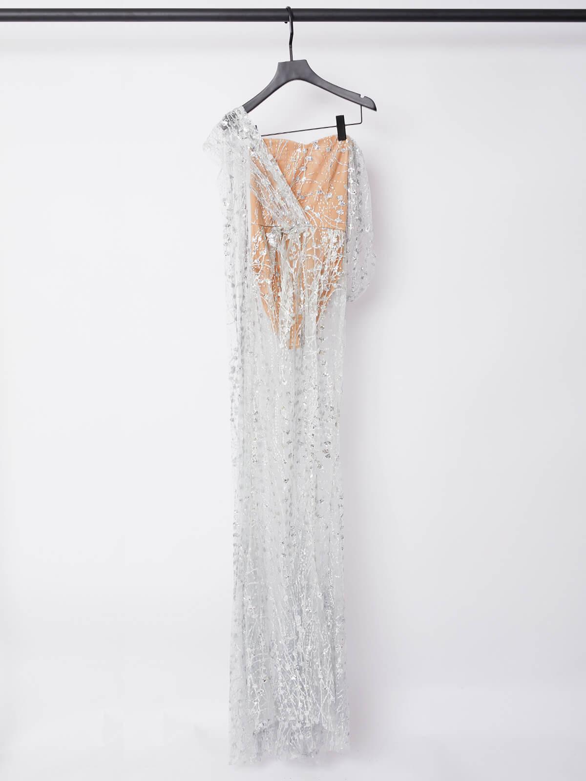 Bailee Split Sequin Maxi Dress showcasing stunning sequins and elegant off-the-shoulder design, perfect for glamorous occasions.