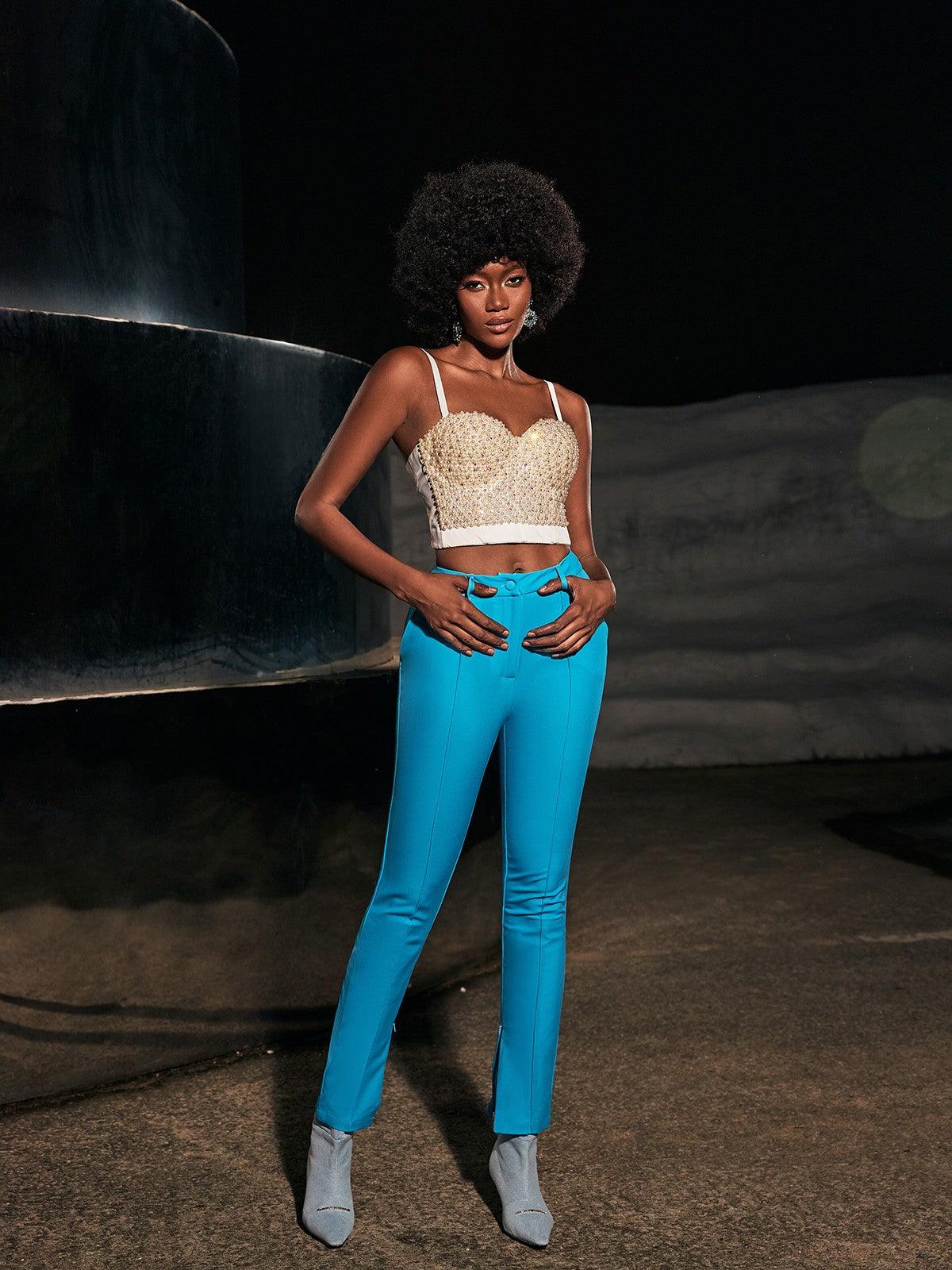 Bess Pearl Embellished Corset Top in white with elegant design and feminine silhouette, perfect for evening wear.