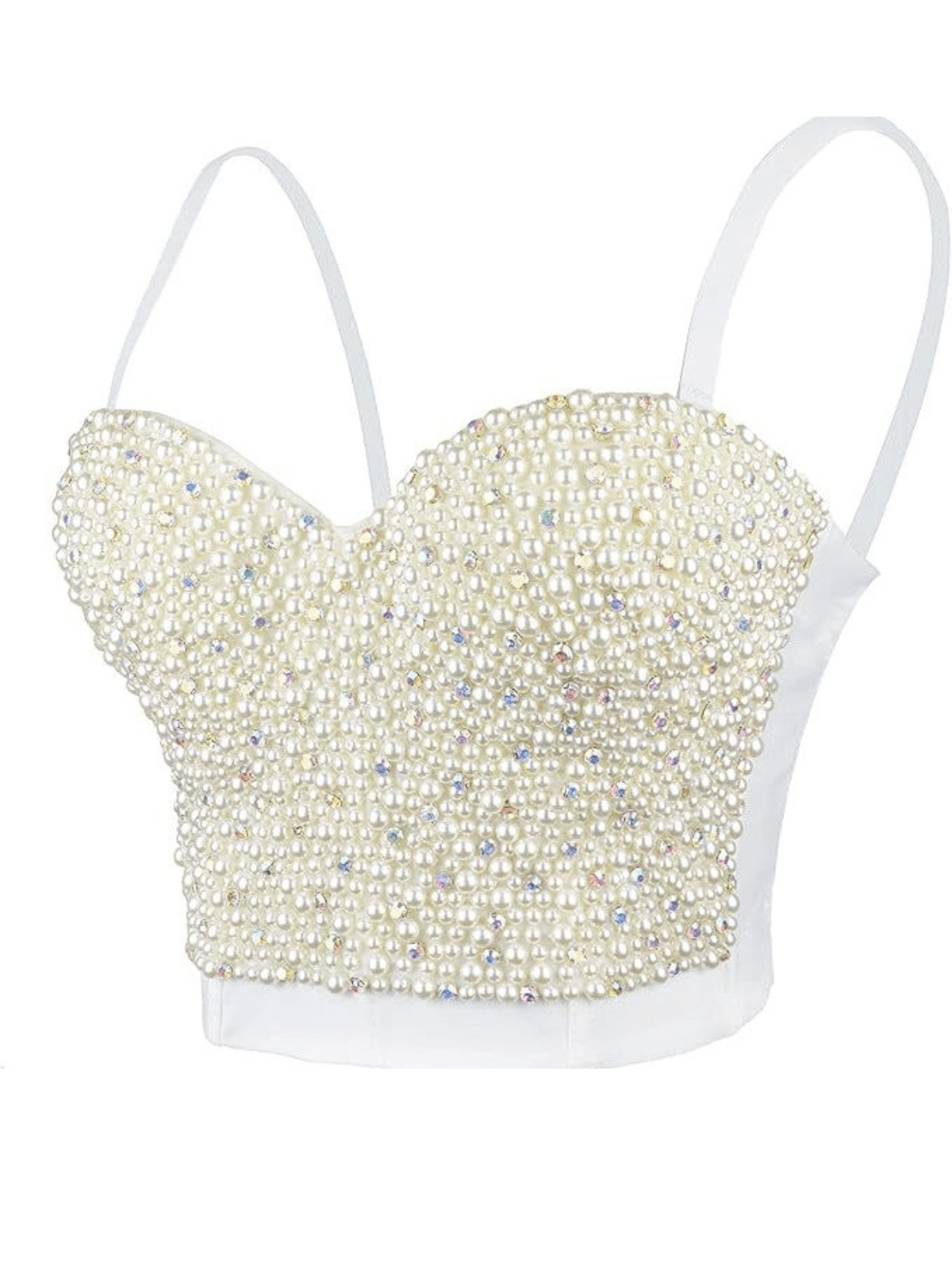 Bess Pearl Embellished Corset Top in white with elegant design and feminine silhouette, perfect for evening wear.