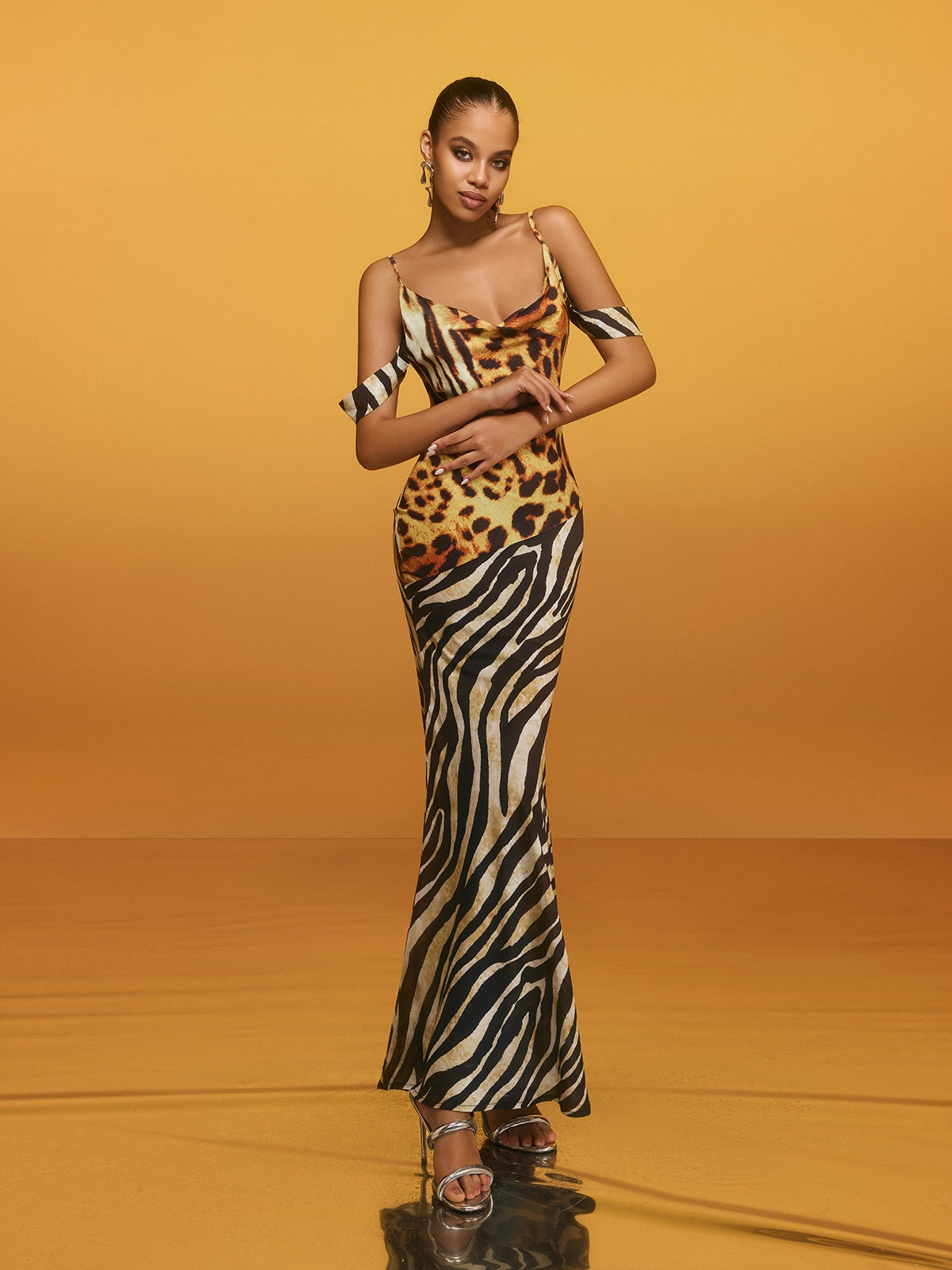Blyxar Cowl Neck Leopard Maxi Dress