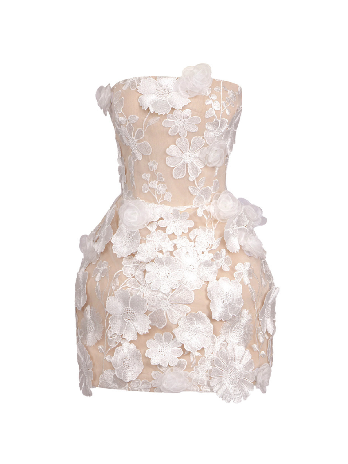 Danielle Strapless Flower Embroidered Mini Dress In White