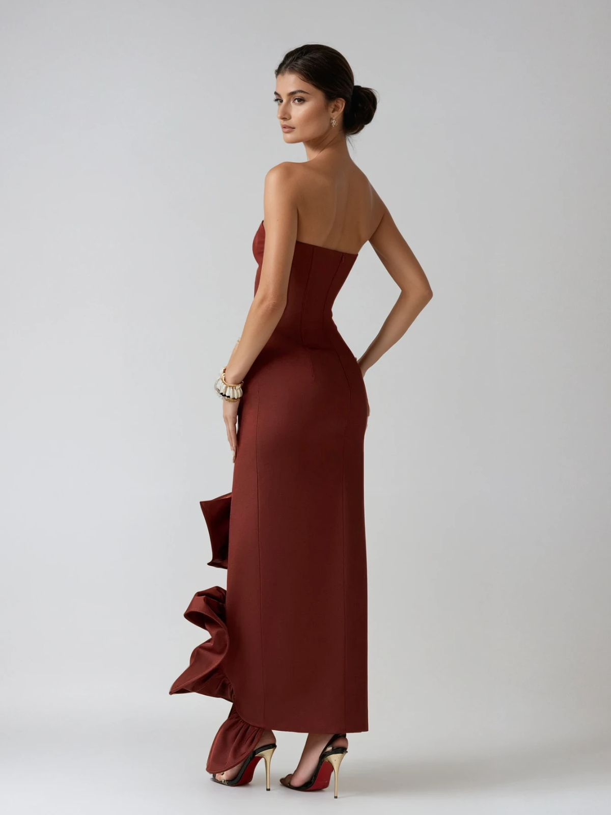 Braex Strapless Flower Tiered Bandage Maxi Dress