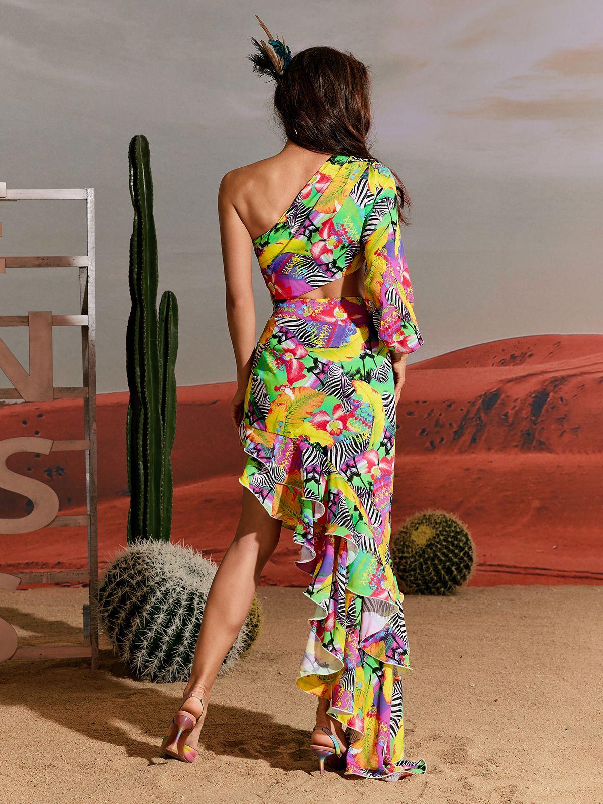 Elegant Brooks One Sleeve Ruched Maxi Dress in high-quality polyester, perfect for vacations and special occasions.