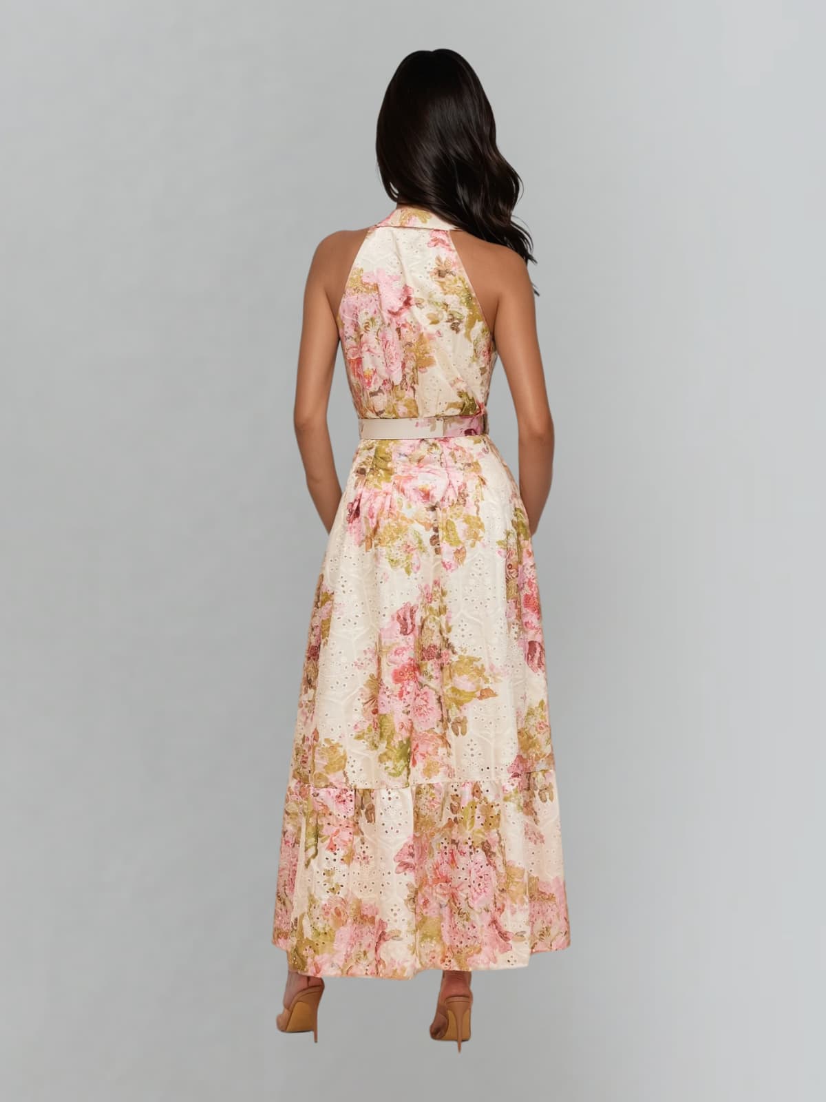 Caelira Folded Collar Printed Maxi Dress