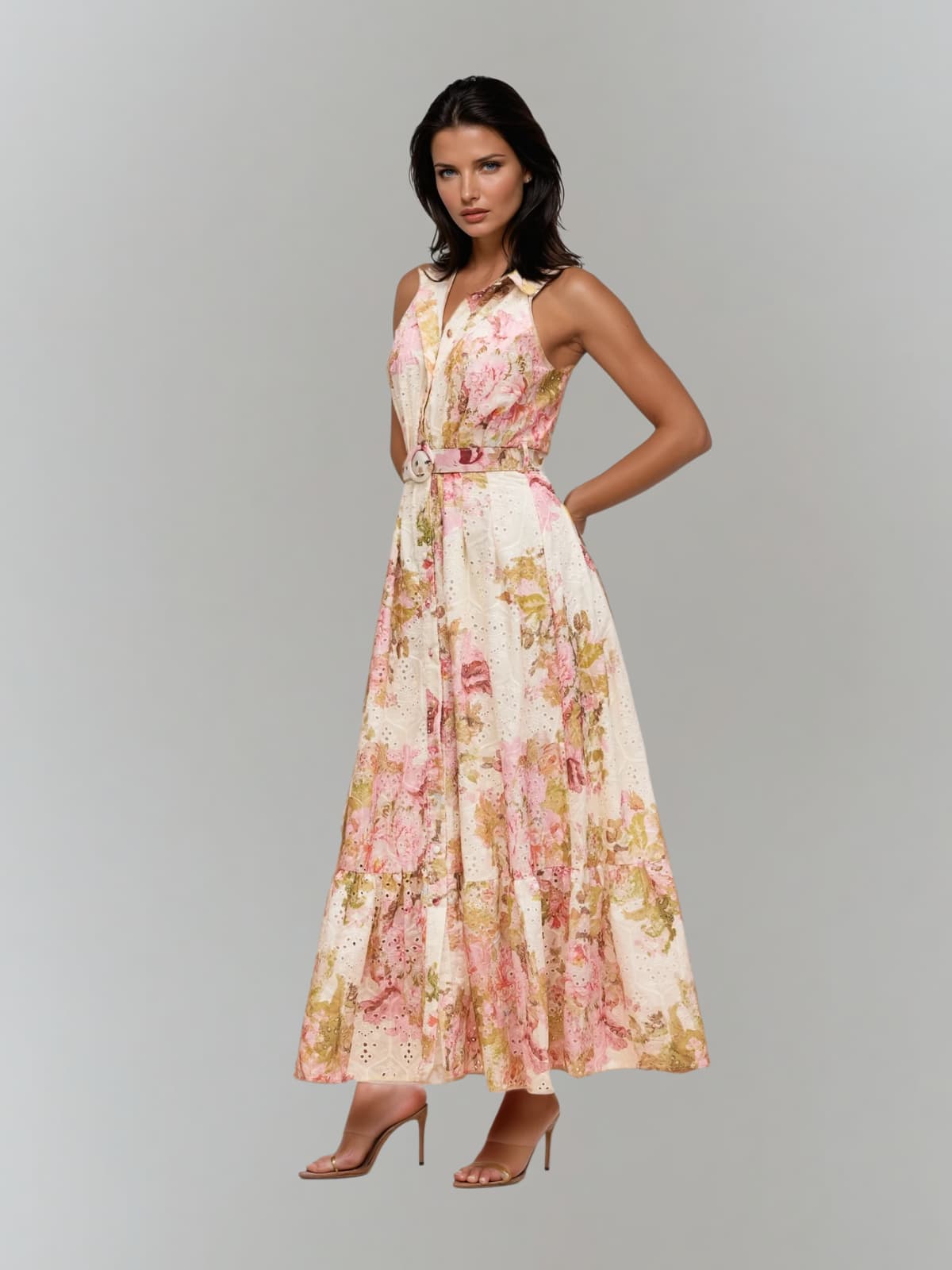 Caelira Folded Collar Printed Maxi Dress