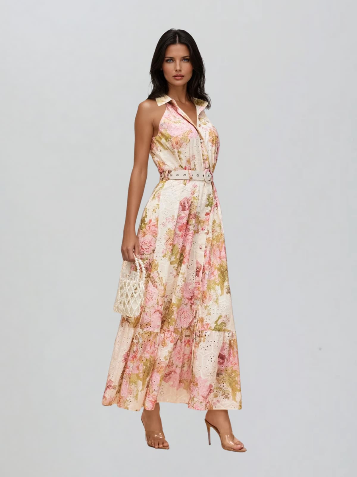 Caelira Folded Collar Printed Maxi Dress