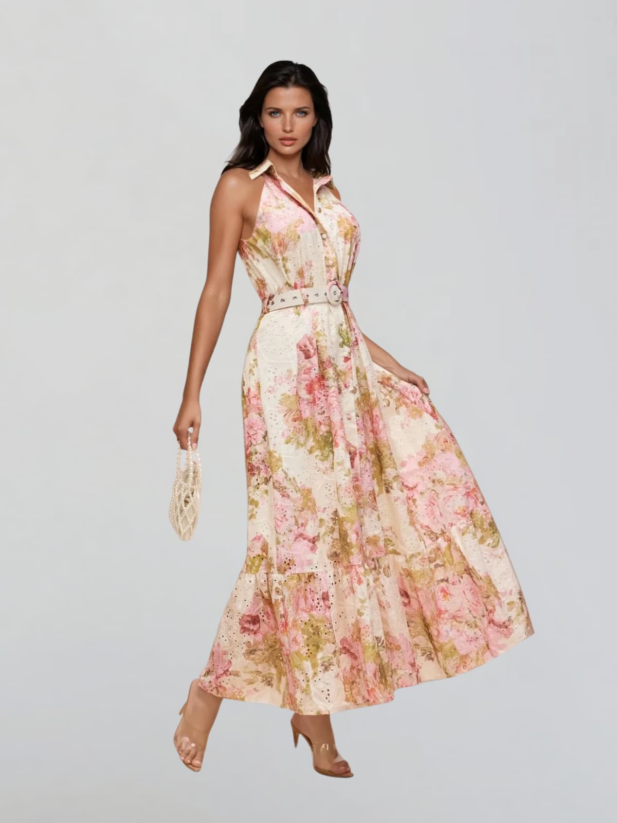 Caelira Folded Collar Printed Maxi Dress