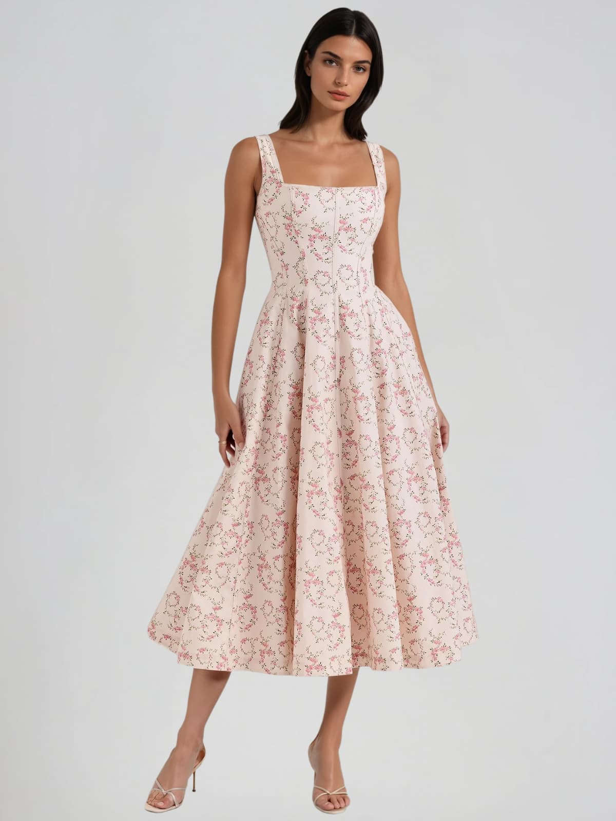 Caelyr Sleeveless Floral Printed Midi Dress