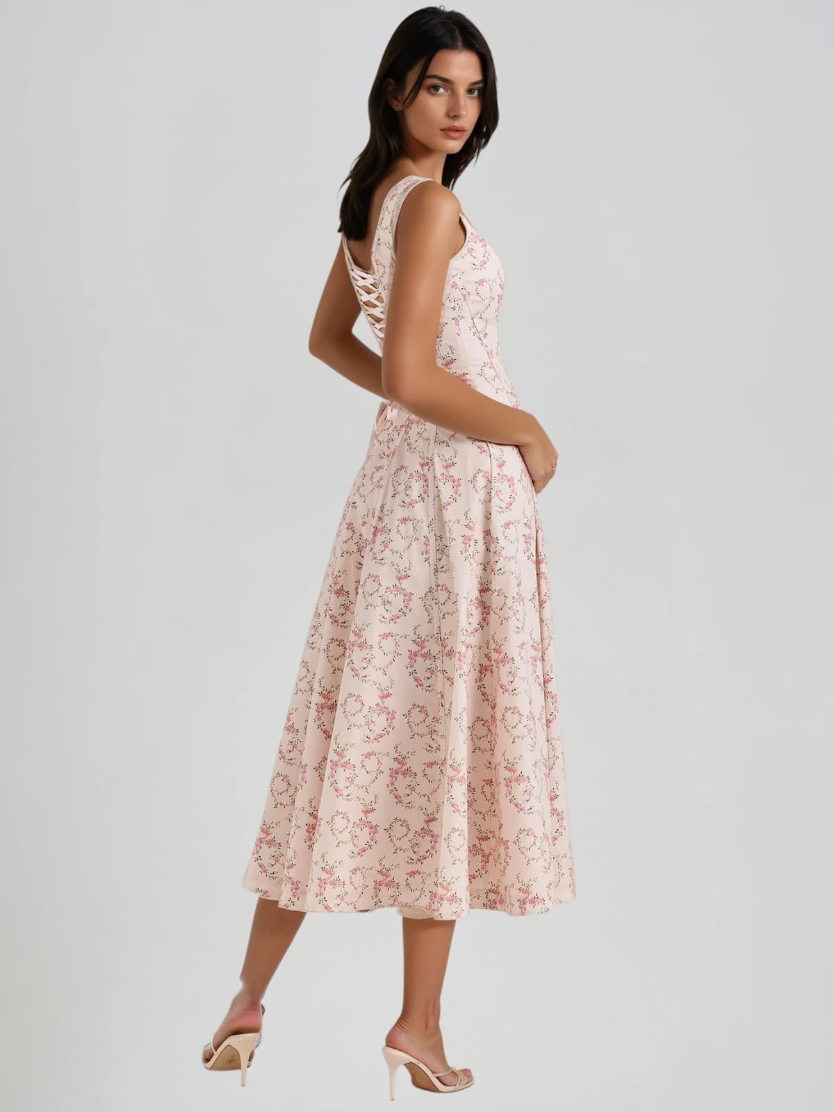 Caelyr Sleeveless Floral Printed Midi Dress