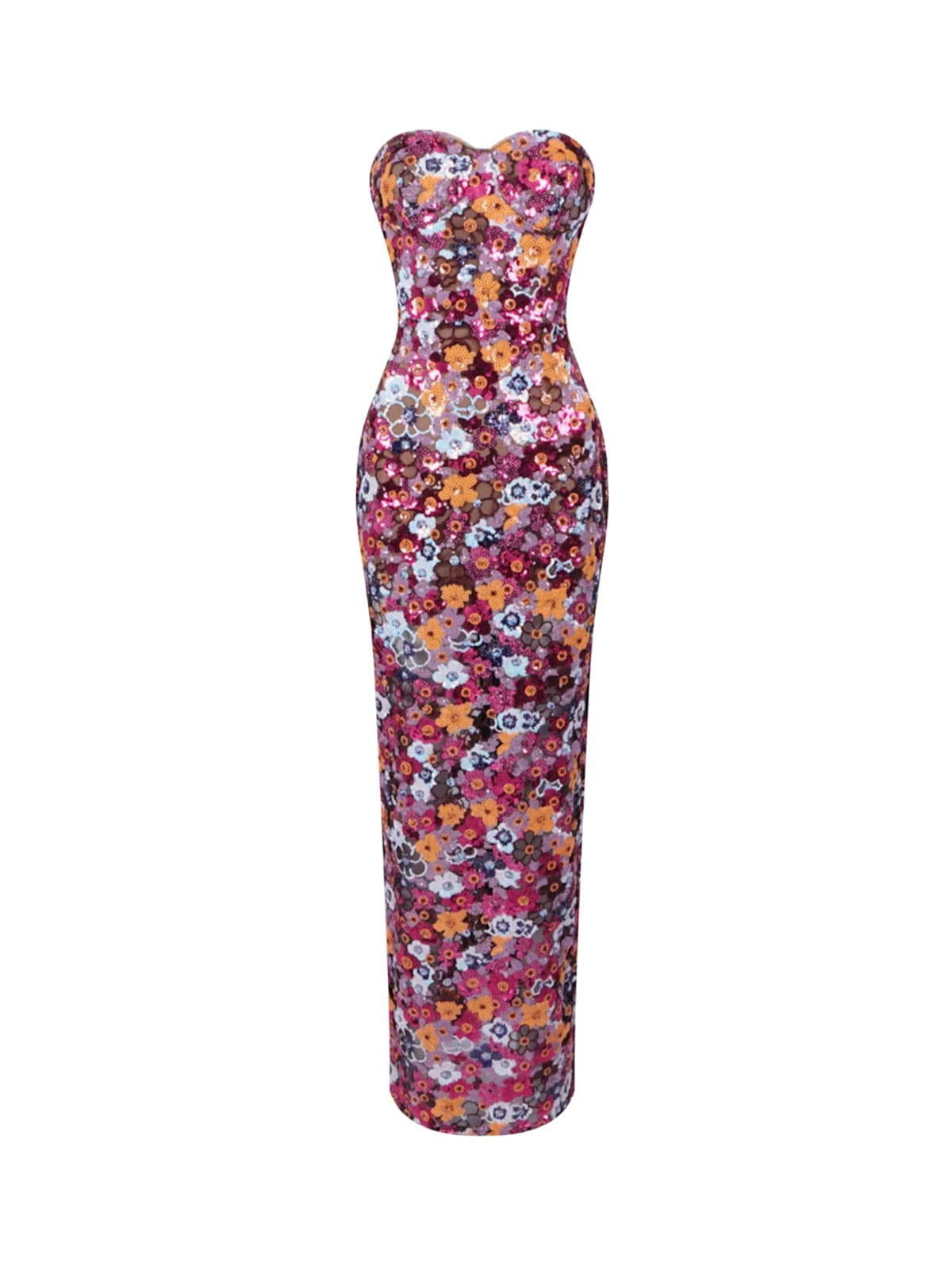 Caldrek Strapless Flower Sequin Maxi Dress