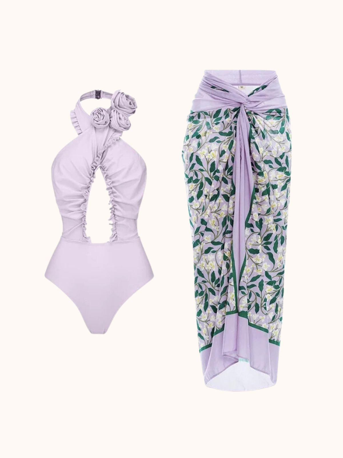 Cally Halterneck Swimwear Two Piece Set in Lilac, perfect for summer fun.
