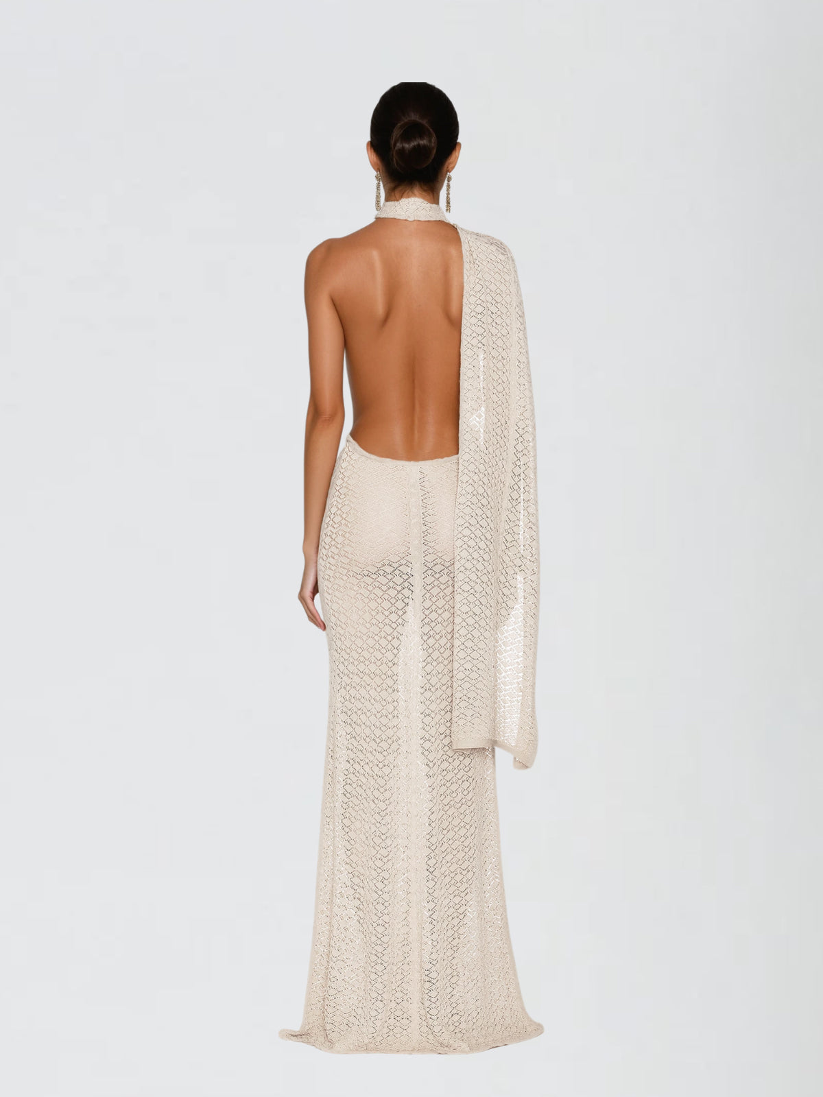 Calore Backless Shawl Cutout Maxi Dress In Apricot