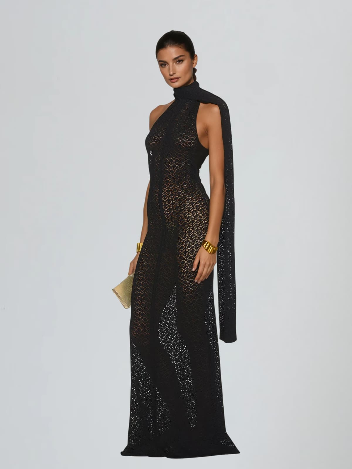 Calore Backless Shawl Cutout Maxi Dress In Black