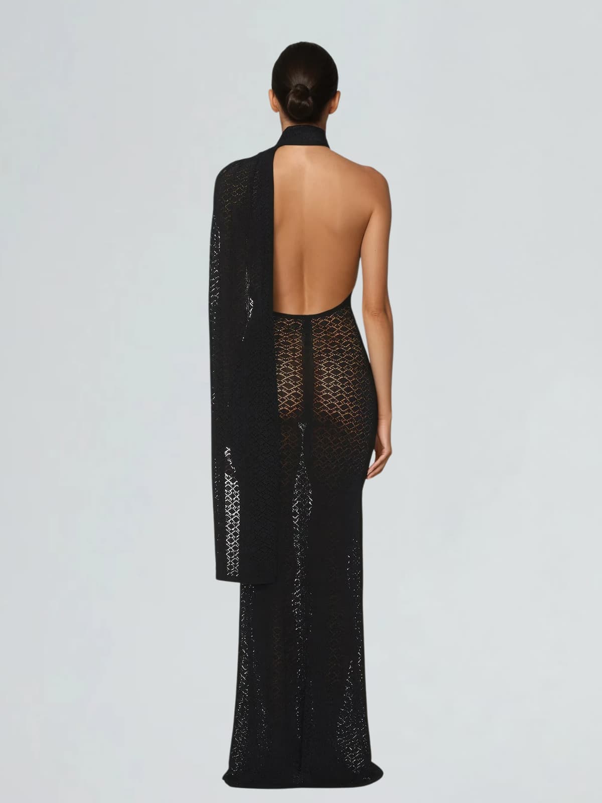 Calore Backless Shawl Cutout Maxi Dress In Black