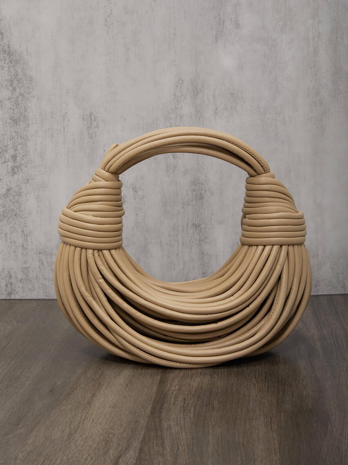 Detailed stitching on the Camila Double Knot Tote Bag in Apricot, emphasizing its quality craftsmanship.