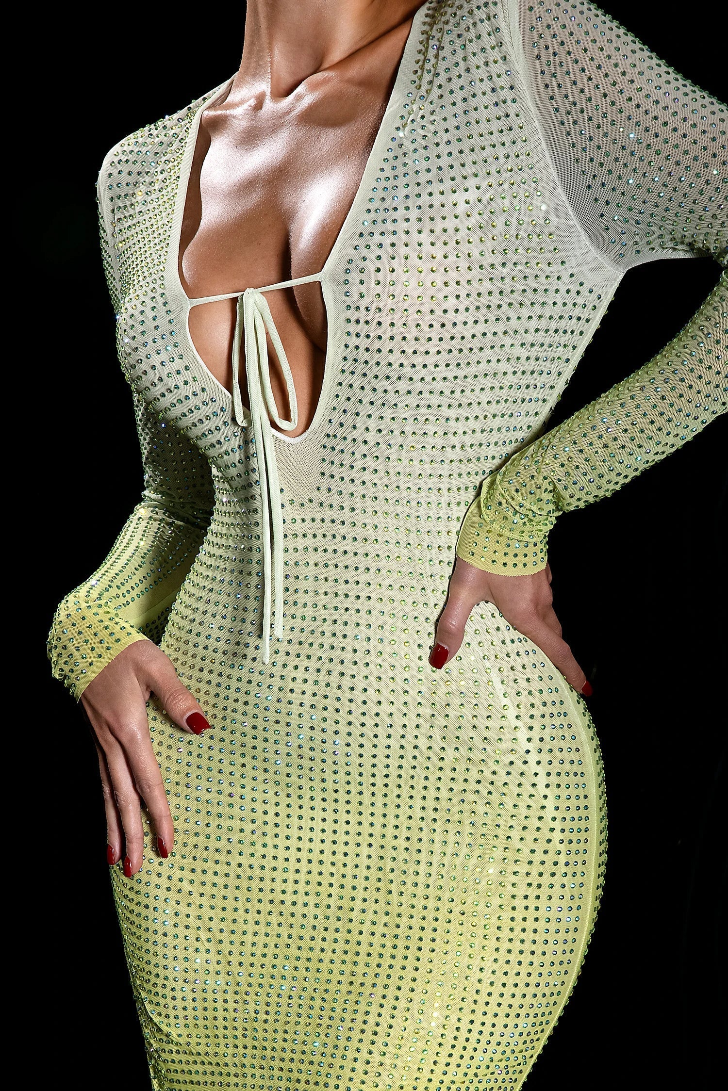 Shiny Rhinestone Deep V Sheath Dress