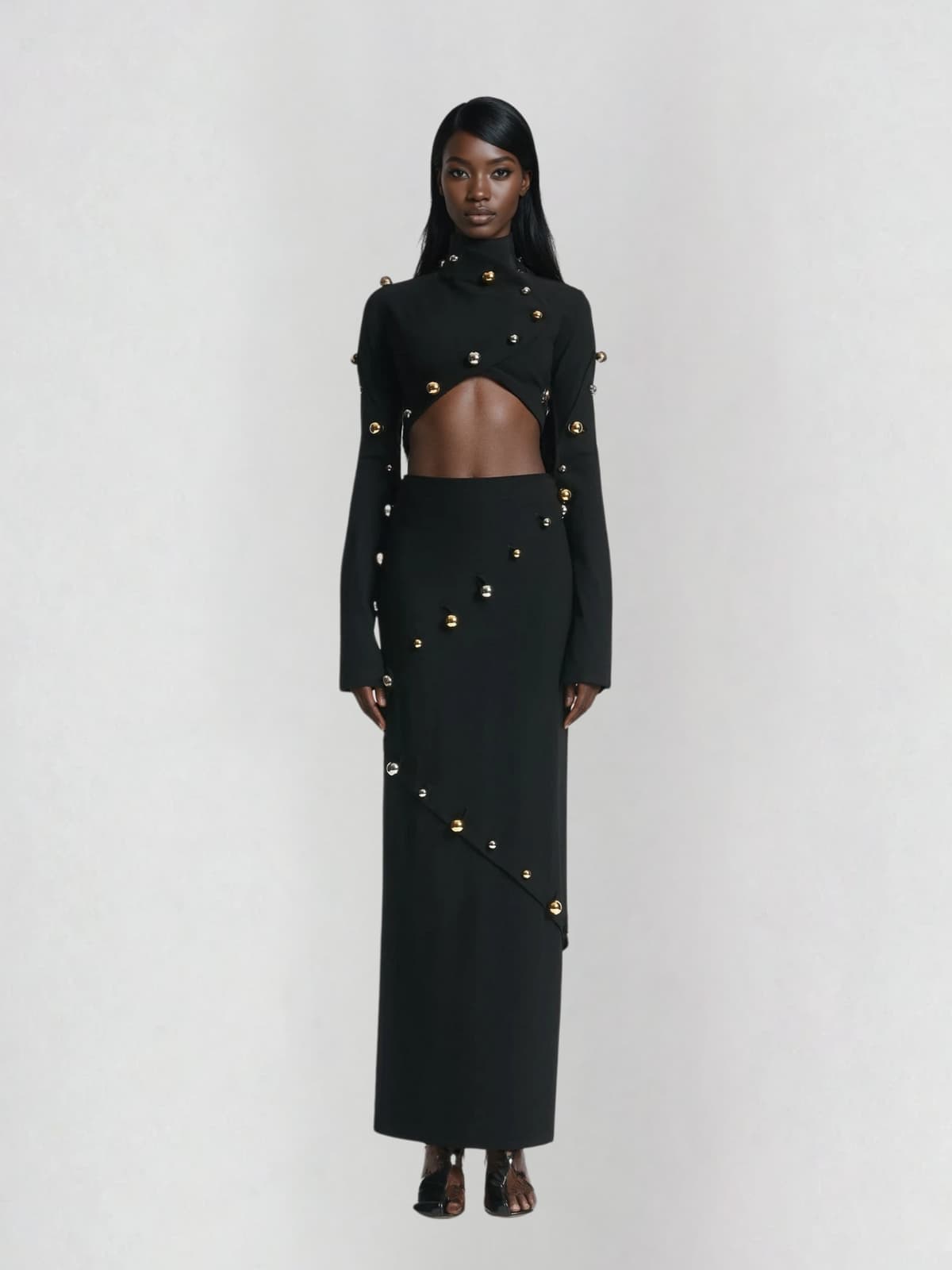 Carinae High Neck Split Skirt Set