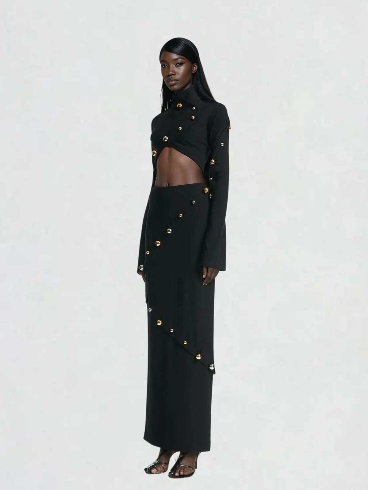 Carinae High Neck Split Skirt Set