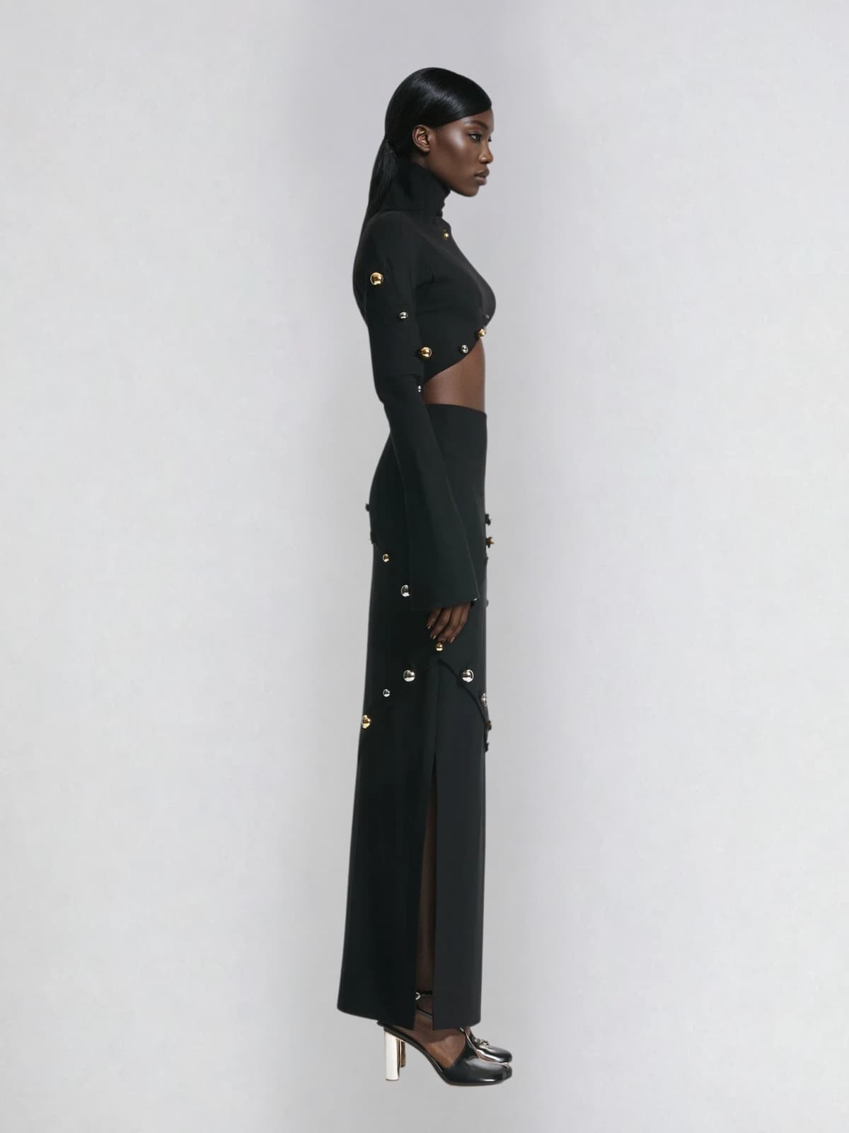 Carinae High Neck Split Skirt Set