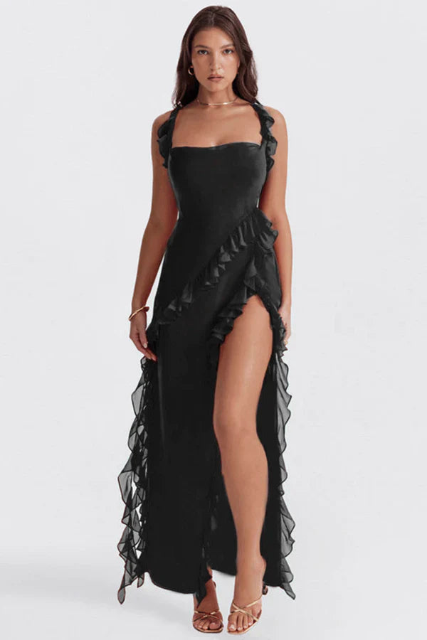 Split Ruffled Square Neck Maxi Dress