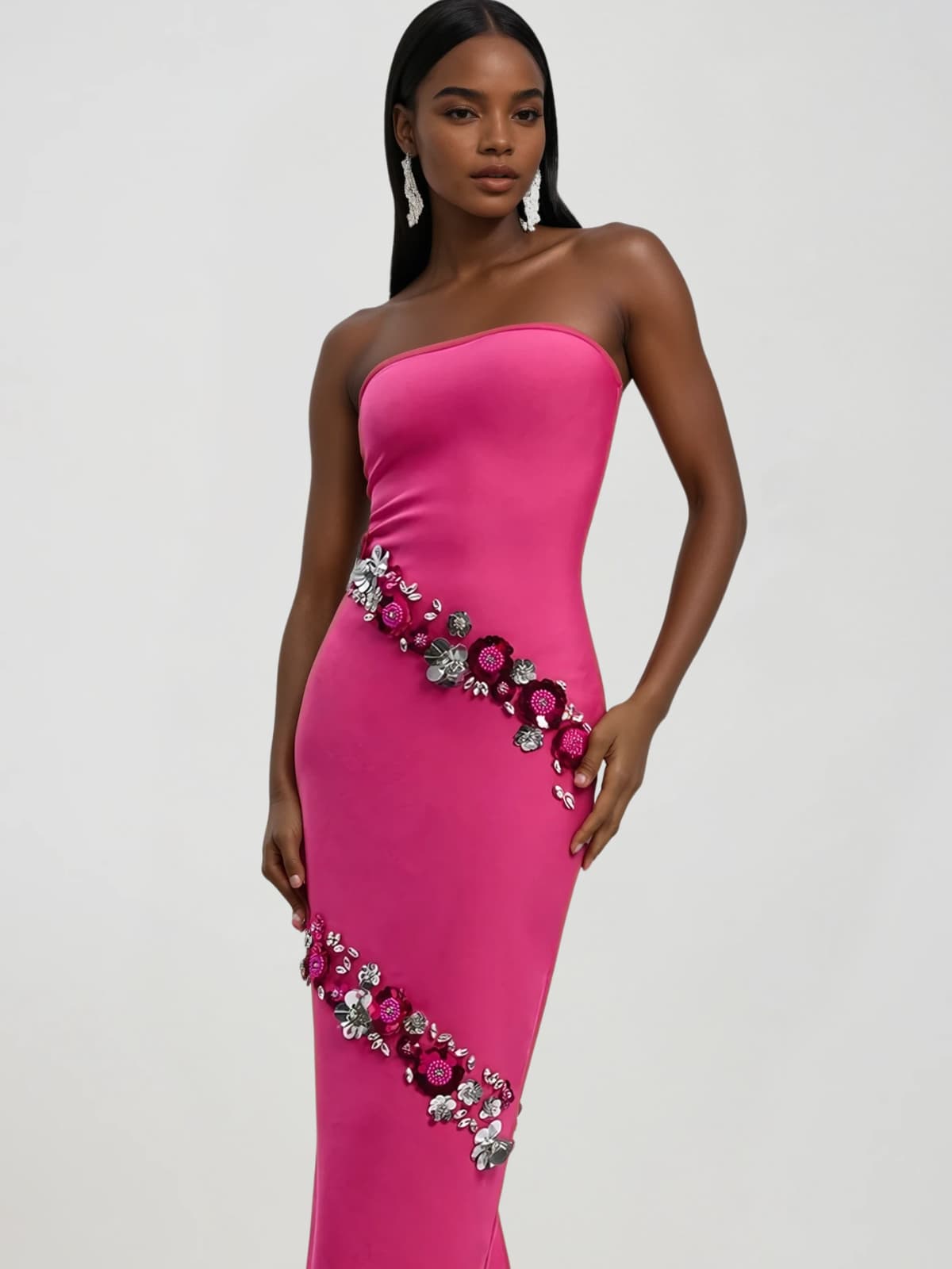 Cascada Strapless Flower Bandage Maxi Dress