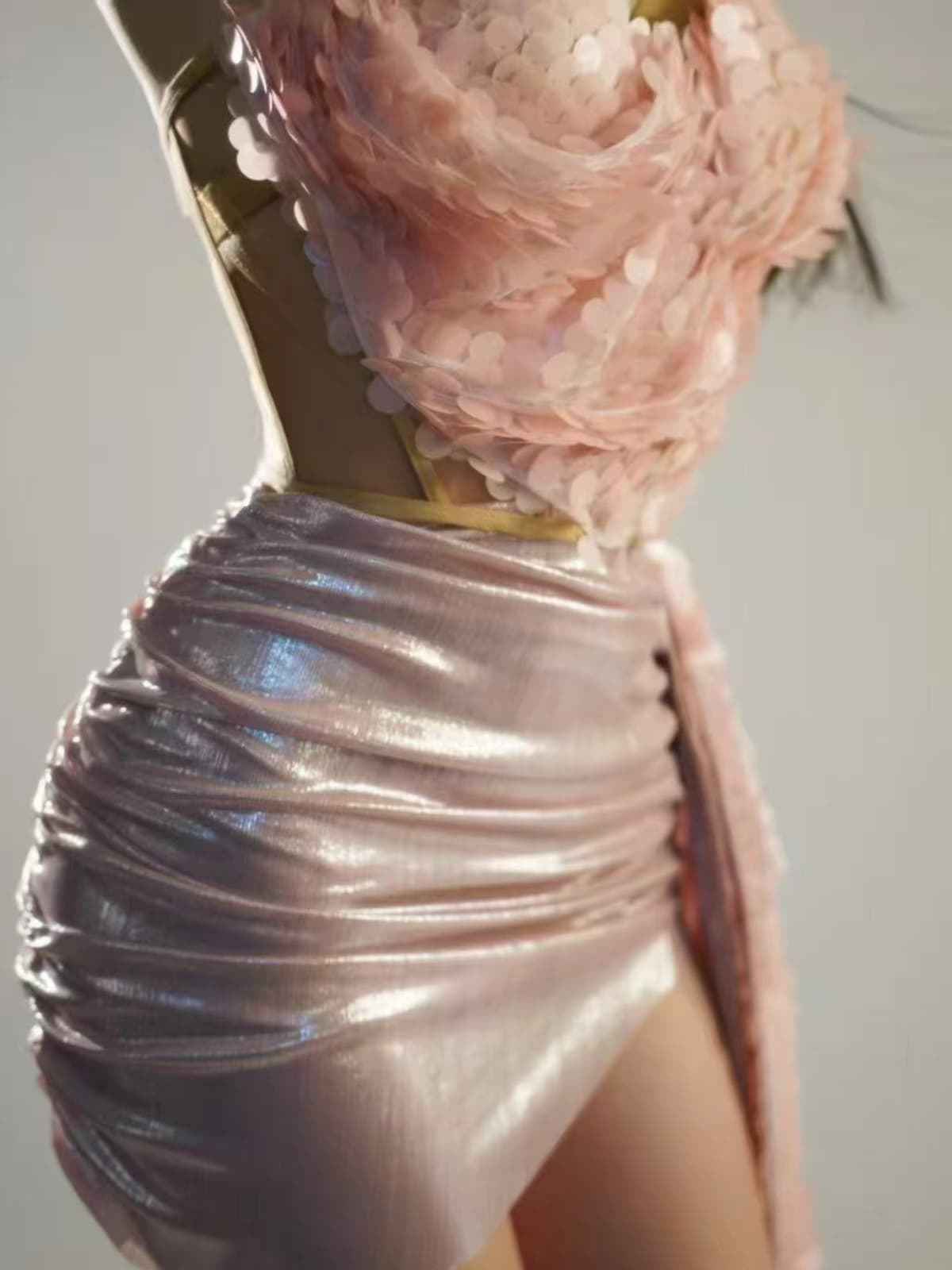 Cassey Sequin Draped Skirt Set In Blush
