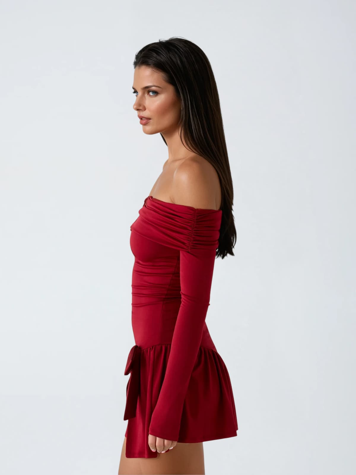 Cerulea Off Shoulder Bow Mini Dress