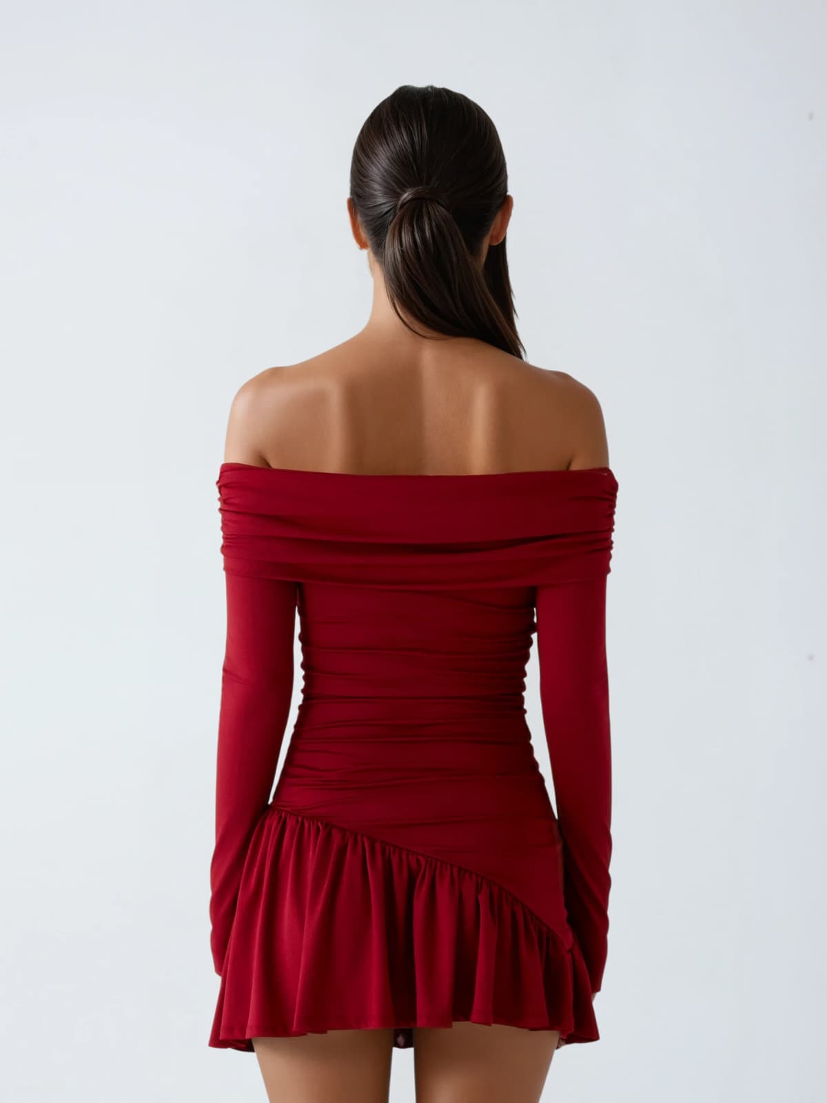 Cerulea Off Shoulder Bow Mini Dress