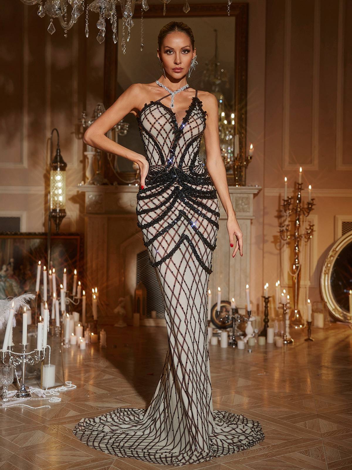 Chase One Shoulder Sequin Corded Maxi Dress in black, showcasing its elegant and stylish design for evening wear.