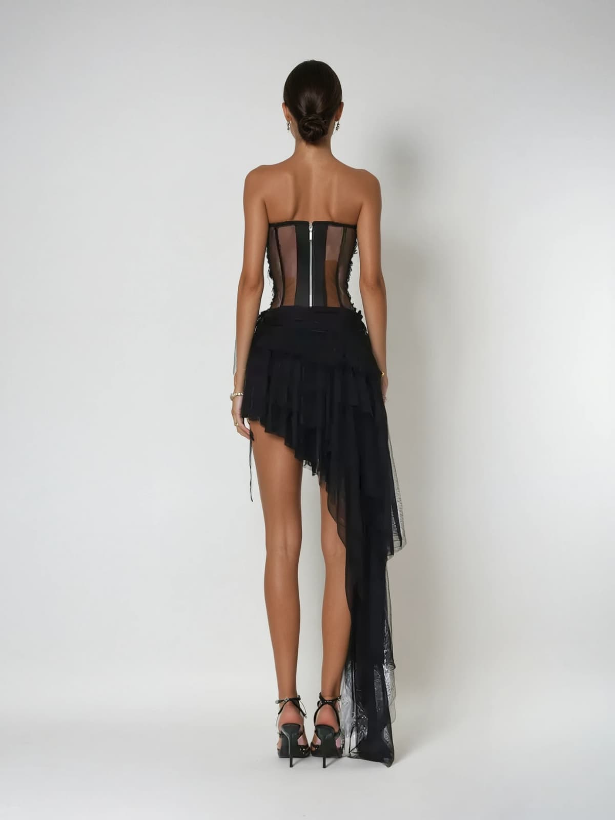 Cipher Strapless Lace Up Mesh Skirt Set