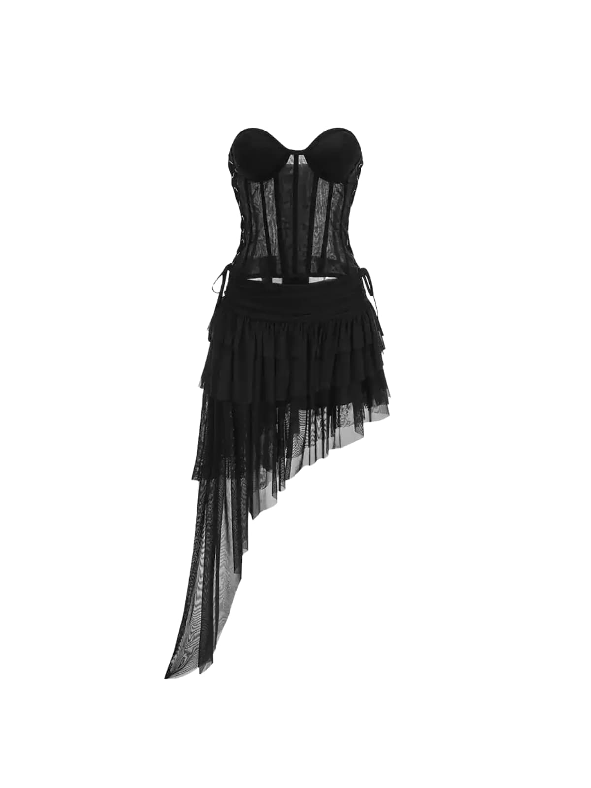 Cipher Strapless Lace Up Mesh Skirt Set