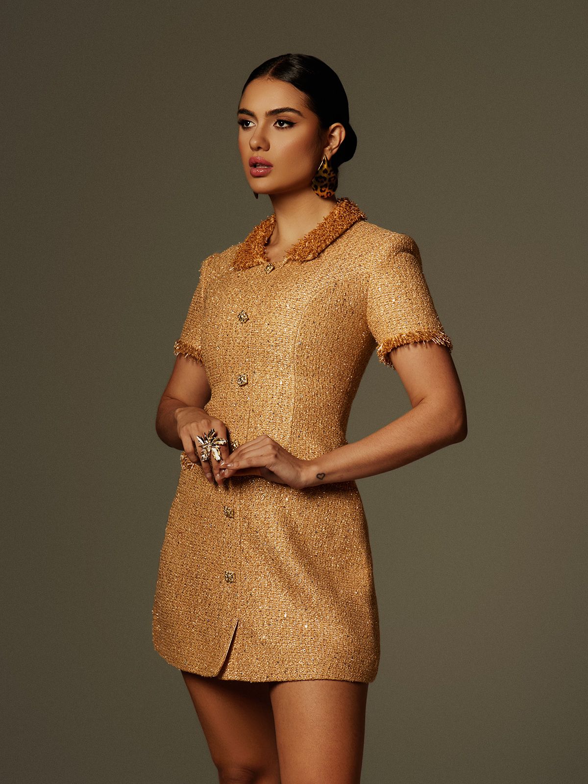 Clarity Folded Collar Button Mini Dress