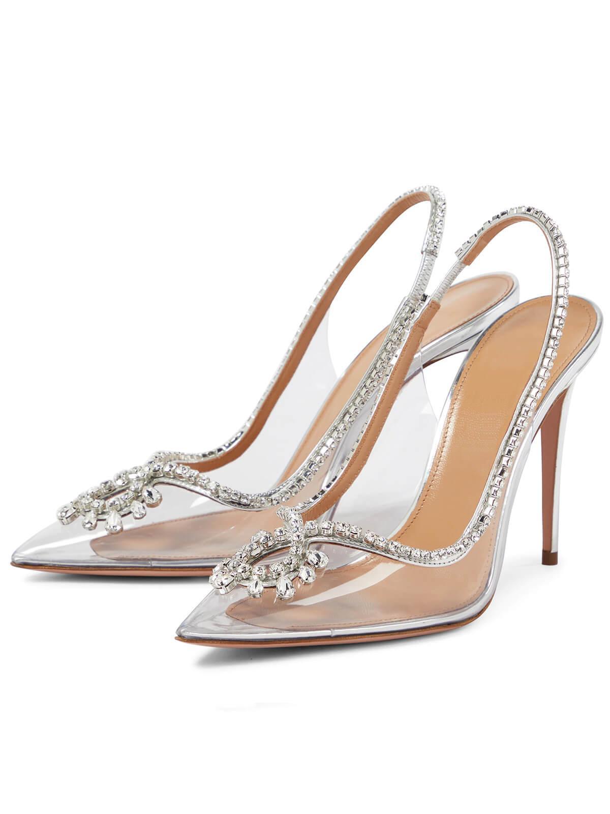 Clio Crystal Cutout Embellished Pumps in Silver featuring elegant cutout design and sparkling embellishments.