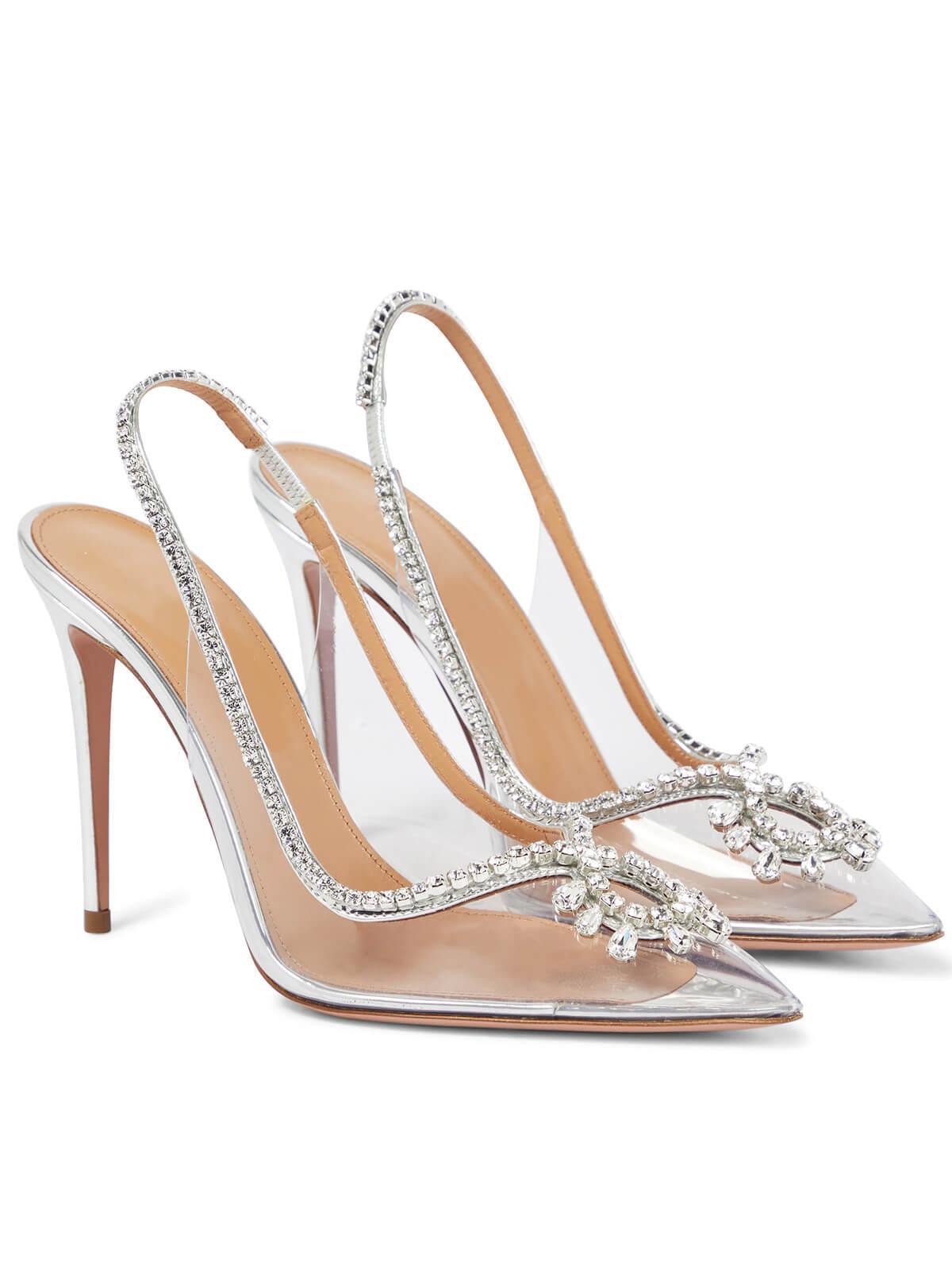 Clio Crystal Cutout Embellished Pumps in Silver featuring elegant cutout design and sparkling embellishments.