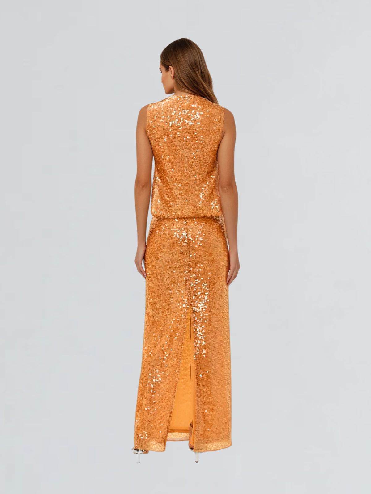 Cometar Sleeveless Sequin Split Maxi Dress