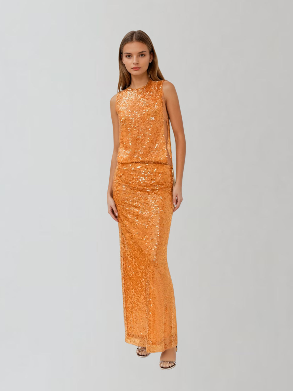 Cometar Sleeveless Sequin Split Maxi Dress