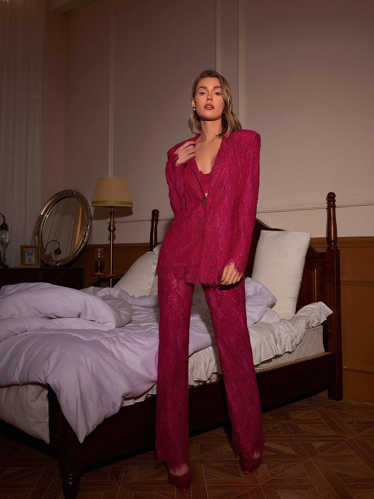 Model wearing the Connor Lace Blazer Set, highlighting its sophisticated style suitable for date night or formal occasions.
