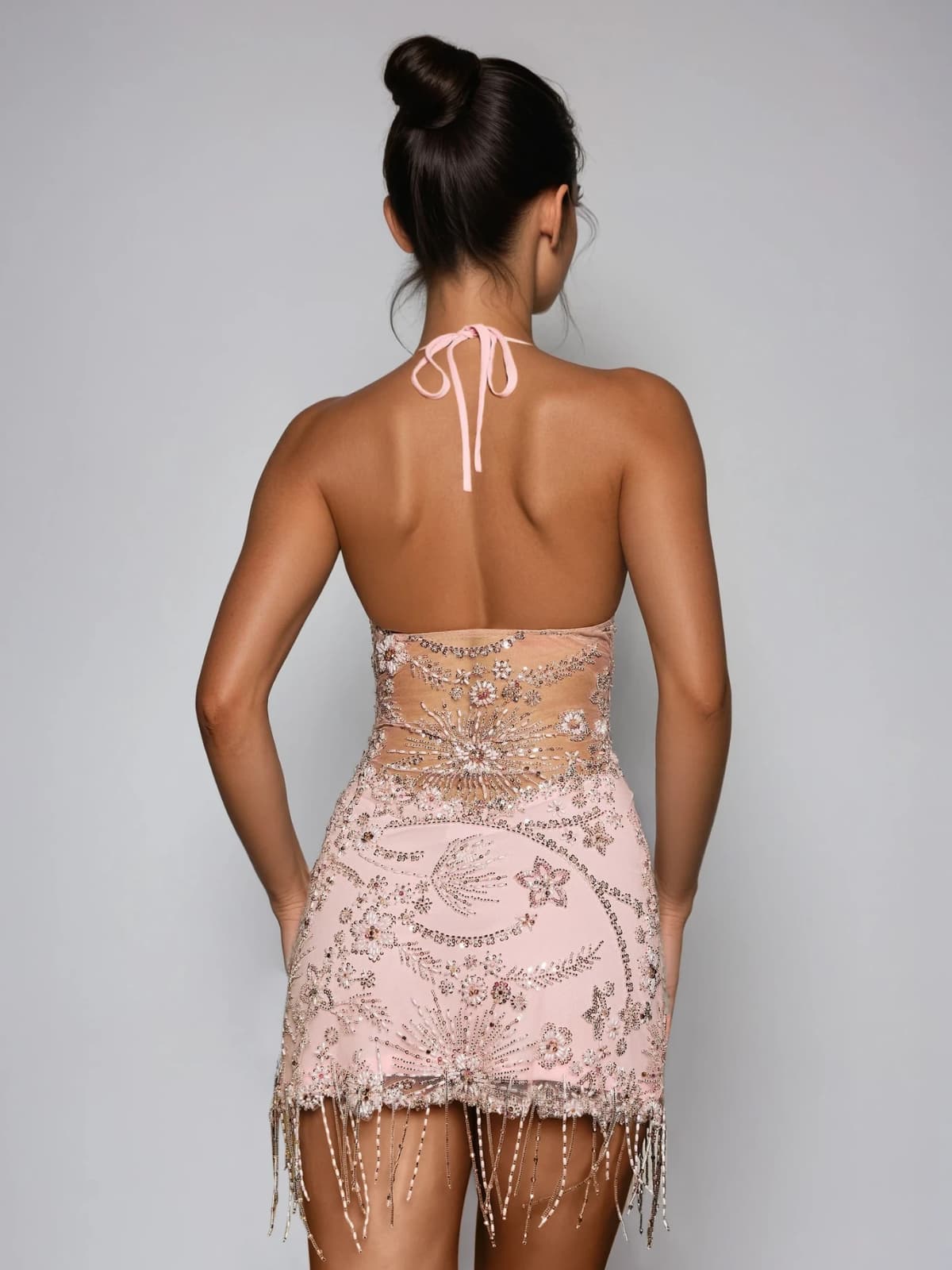 Cordell Halterneck Rhinestone Fringe Mini Dress