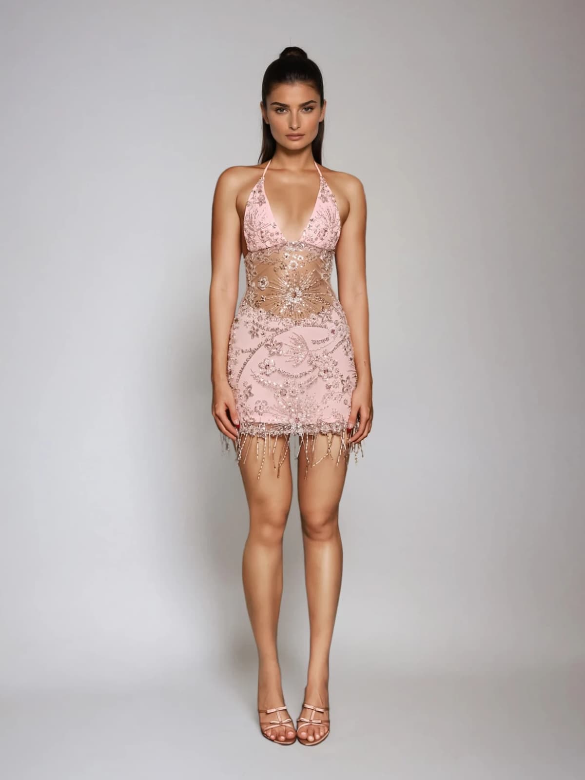 Cordell Halterneck Rhinestone Fringe Mini Dress