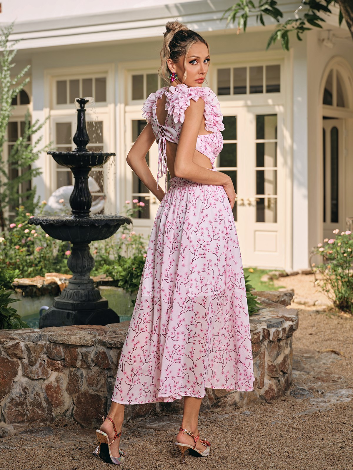 Corvex Plunge Neck Floral Maxi Dress